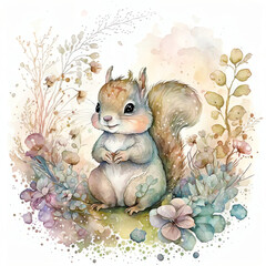 Cute squirrel in watercolor styles created with generative Ai technology