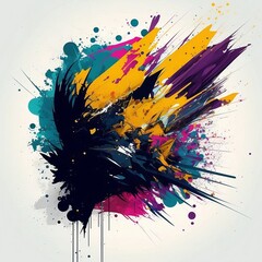 An abstract design with bold brush strokes and splatters of color, which creates an energetic and dynamic look.