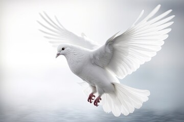 graceful white bird soaring over a tranquil blue body of water. Generative AI