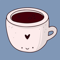 A cup of coffee. An illustration in a cute style. Delicious black coffee in a cup