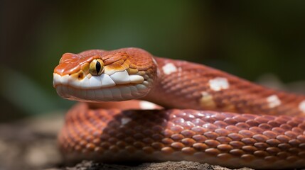 Fototapeta premium A close-up of a corn snake, its head lifted and tongue flicking out