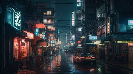 City at night, japanese street, AI Art
