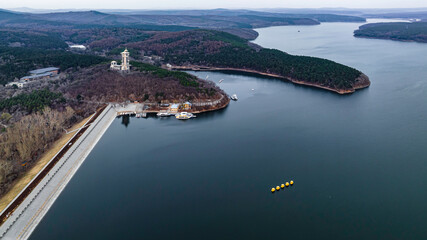 Fototapeta premium The scenery of Jingyuetan National Forest Park in Changchun, China in early spring