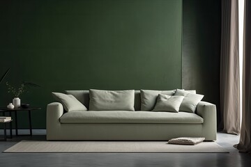 Fototapeta premium modern living room with green walls and a white couch. Generative AI