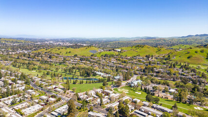 A stunning drone photo captures the Rossmoor community's picturesque beauty, showcasing homes, a...