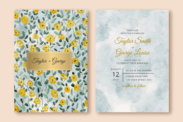 wedding invitation with yellow floral and abstract background