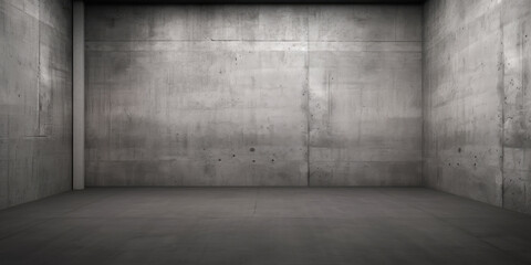 Grunge interior room with concrete wall and floor. Empty concrete space. Generative AI
