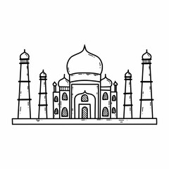 Taj Mahal Palace. Landmark of India. Wonder of world. Vector doodle illustration. Sketch.