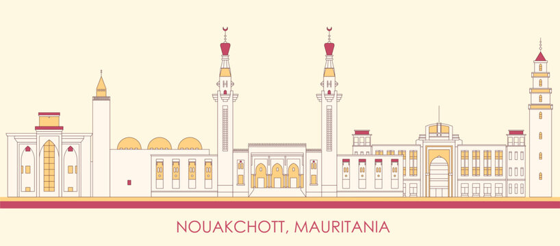 Cartoon Skyline panorama of city of Nouakchott, Mauritania - vector illustration