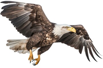 majestic bald eagle soaring through the sky with its wings outstretched. Generative AI