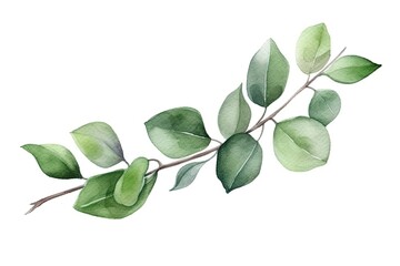 watercolor painting of a branch with green leaves. Generative AI