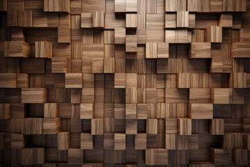 Wooden background, texture of planks, wood art with small cubic pieces