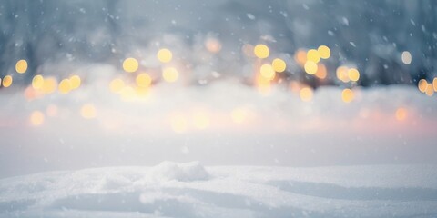Naklejka premium Christmas winter blurred background, generative ai image of snowy landscape with festive glow