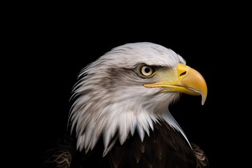Obraz premium majestic bald eagle in close up against a dark background. Generative AI