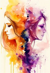 Fototapeta premium Watercolor painting for Womens Day love gift Business Design,Generative AI