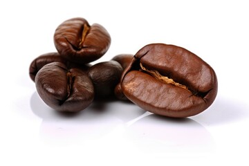 Fototapeta premium heap of freshly roasted coffee beans on a wooden surface. Generative AI