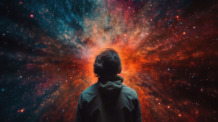 Surreal Portrait of a Person Adrift in the Wonder and Insignificance of the Universe