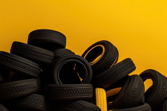 stack of black tires. Generative AI