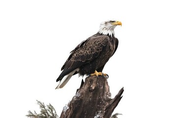 Obraz premium majestic bald eagle perched on a tree stump. Generative AI