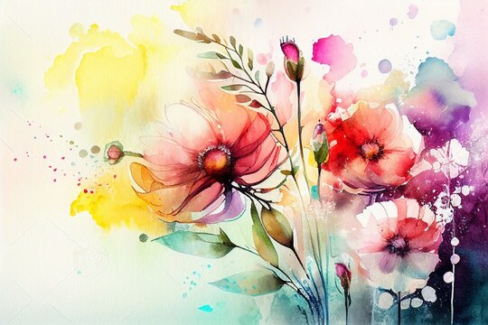 Watercolor painting for Womens Day love flowers abstract background,Generative AI
