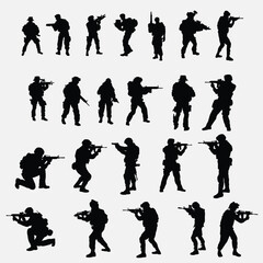 Set of images of army silhouettes collection.