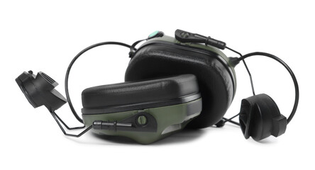 Tactical headphones on white background. Military training equipment