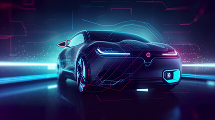 Plakat Latest car safety features, panels and glowing sensors, showcase, AI generative futuristic illustration