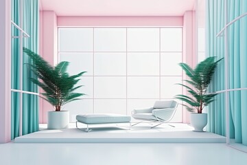 cozy living room with a comfortable couch, armchair, and a green potted plant. Generative AI
