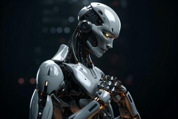 The contemporary white robot is pondering about the solution to the problem. AI generated, human enhanced