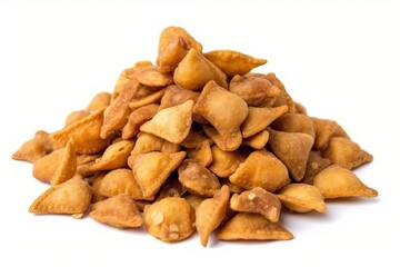 Fototapeta premium mouth-watering pile of crispy fried food on a blank white background. Generative AI