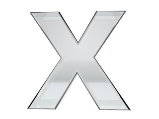 Letter X transparent glass. Background transparent in png.