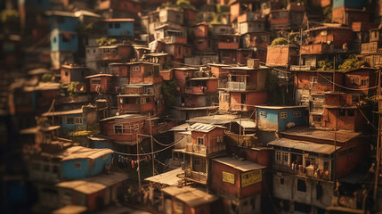 Fototapeta na wymiar Colorful Brazilian Favela created with AI, realistic town quarter