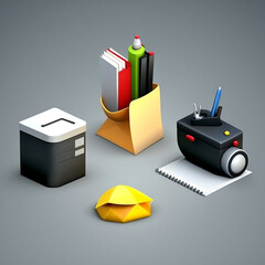 Set of 3d office icon