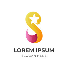 Fototapeta premium initial S star logo template, letter S and star combination logo with 3d yellow and red color style