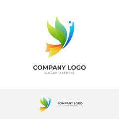 butterfly beauty logo design with 3d colorful style