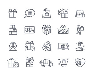 Gift line icons set