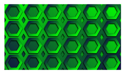 Abstract background of hexagons in green colors. 3d render illustration