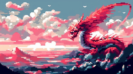 Dragon on the sky, pixel art (ai generated)