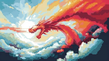 Dragon fire breath, pixel art (ai generated)