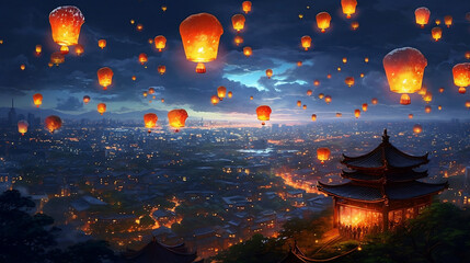 Light lantern festival, fantasy Japanese (ai generated)