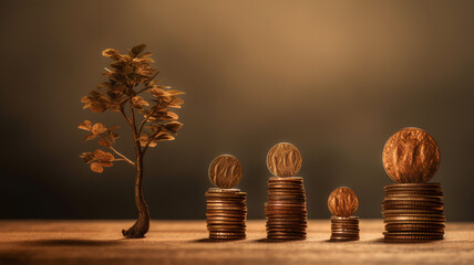 Growing Wealth: The Symbolism of a Small Tree Sprouting from a Stack of Coins