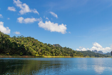 Summer scenery of mountain middle lake in Thailand.