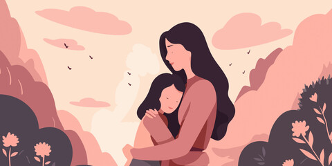 Obraz na płótnie Canvas Creative flat depiction of Mother's Day scene