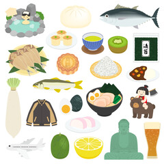 神奈川県の名物のイラストセット