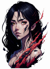 Naklejka premium Anime girl illustration t-shirt print printable jpg png transparent Generative AI