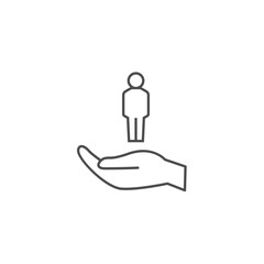 Hand care people support manager inclusive line icon.