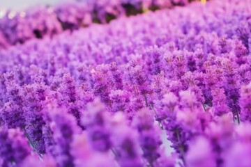 Obraz na płótnie Canvas beautiful purple flower field with a stunning sky background. Generative AI