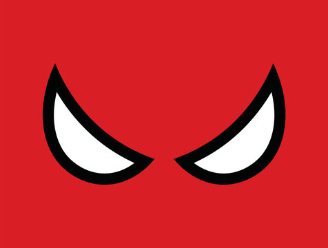 Vector red mask white eyes cartoon logo superhero background. Cartoon head comics design masquerade.