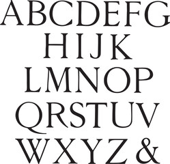 Printed Roman Type. Modern French alphabets - ABC letters