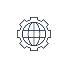 World globe gear line icon. Vector gear globe map illustration line earth network icon.